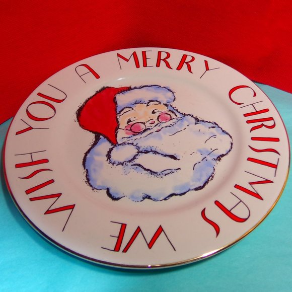 Rosanna Porcelain Christmas SET 8" Plate and Matching 4.5 " Mug Santa gold trim - Picture 2 of 16